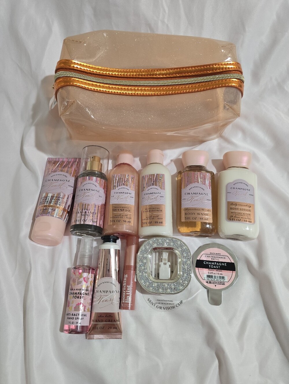 NWT Bath & Body Works Champagne Toast Beauty Gift Set With Pouch 12 Pcs